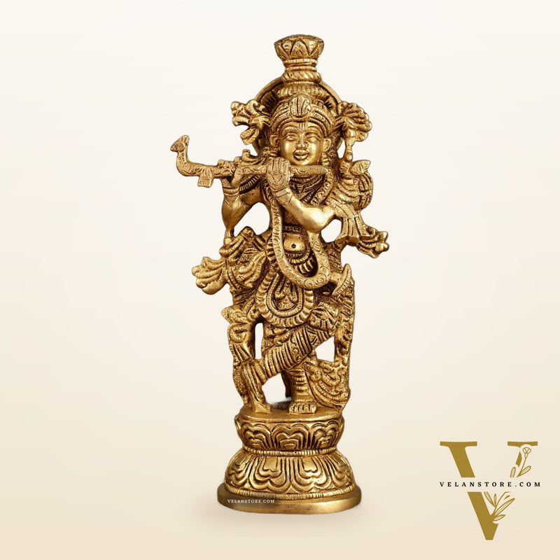 Handcrafted Brass Radha Krishna Idol Pair | 9.5 Inch Height
