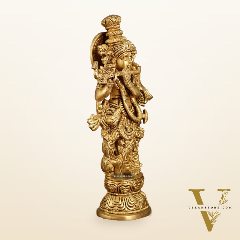 Handcrafted Brass Radha Krishna Idol Pair | 9.5 Inch Height
