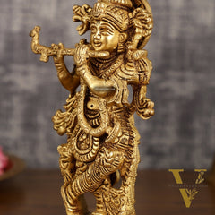 Handcrafted Brass Radha Krishna Idol Pair | 9.5 Inch Height