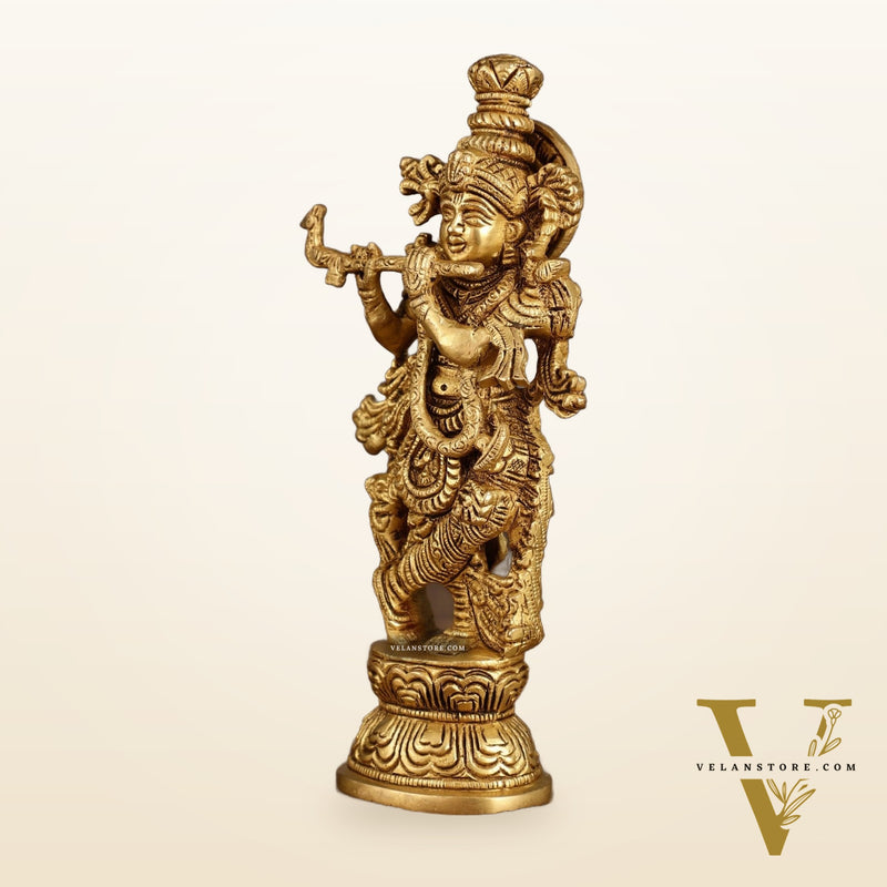 Handcrafted Brass Radha Krishna Idol Pair | 9.5 Inch Height