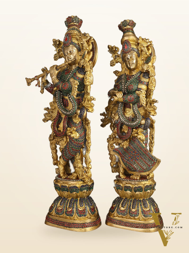 Handcrafted Brass Radha Krishna Idols 30"