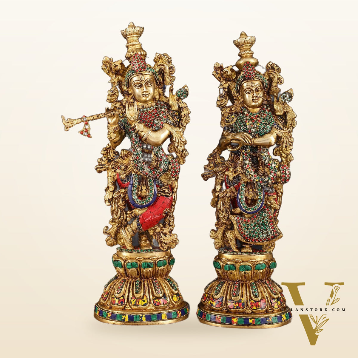 Handcrafted Brass Radha Krishna Statues - 21" Height, 18 KG Pair