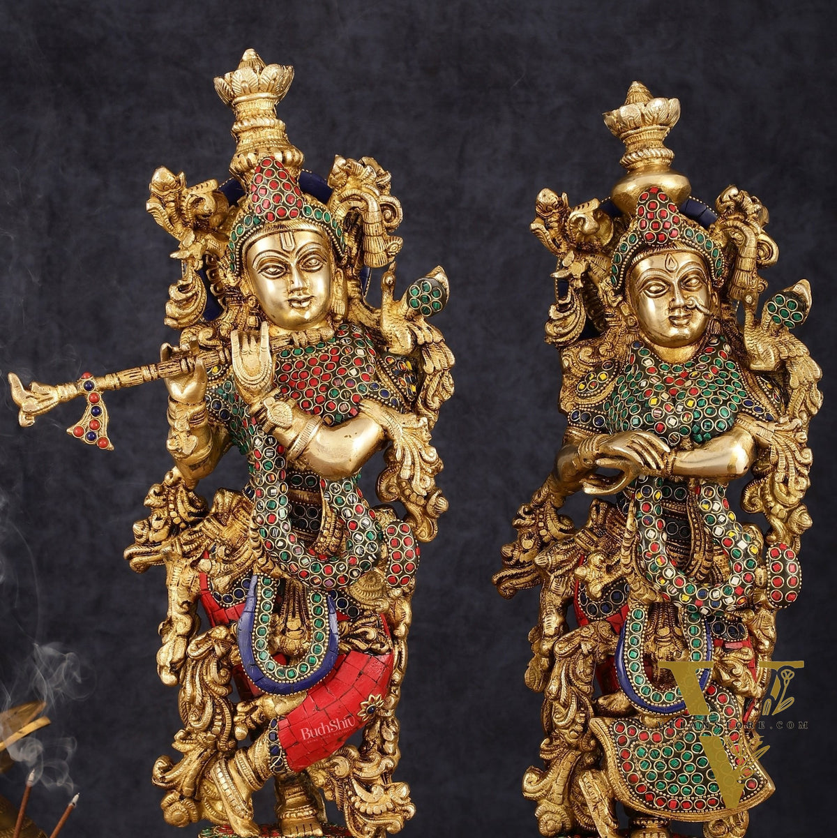 Handcrafted Brass Radha Krishna Statues - 21" Height, 18 KG Pair