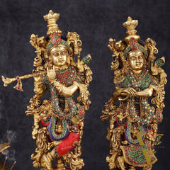 Handcrafted Brass Radha Krishna Statues - 21" Height, 18 KG Pair