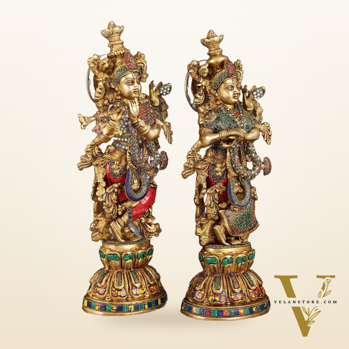 Handcrafted Brass Radha Krishna Statues - 21" Height, 18 KG Pair