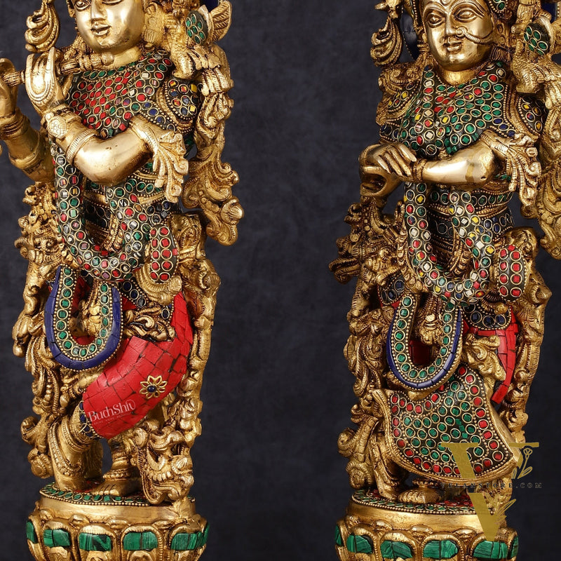 Handcrafted Brass Radha Krishna Statues - 21" Height, 18 KG Pair