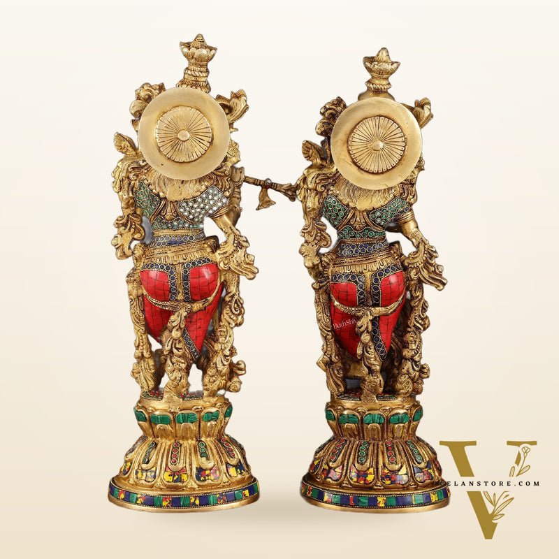 Handcrafted Brass Radha Krishna Statues - 21" Height, 18 KG Pair
