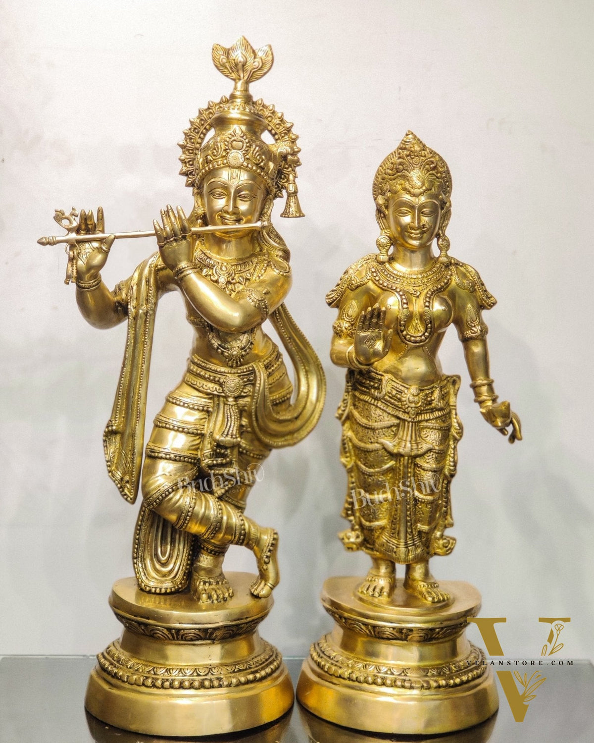 Handcrafted Brass Radha Krishna Statues - 36" Height, 40 kgs