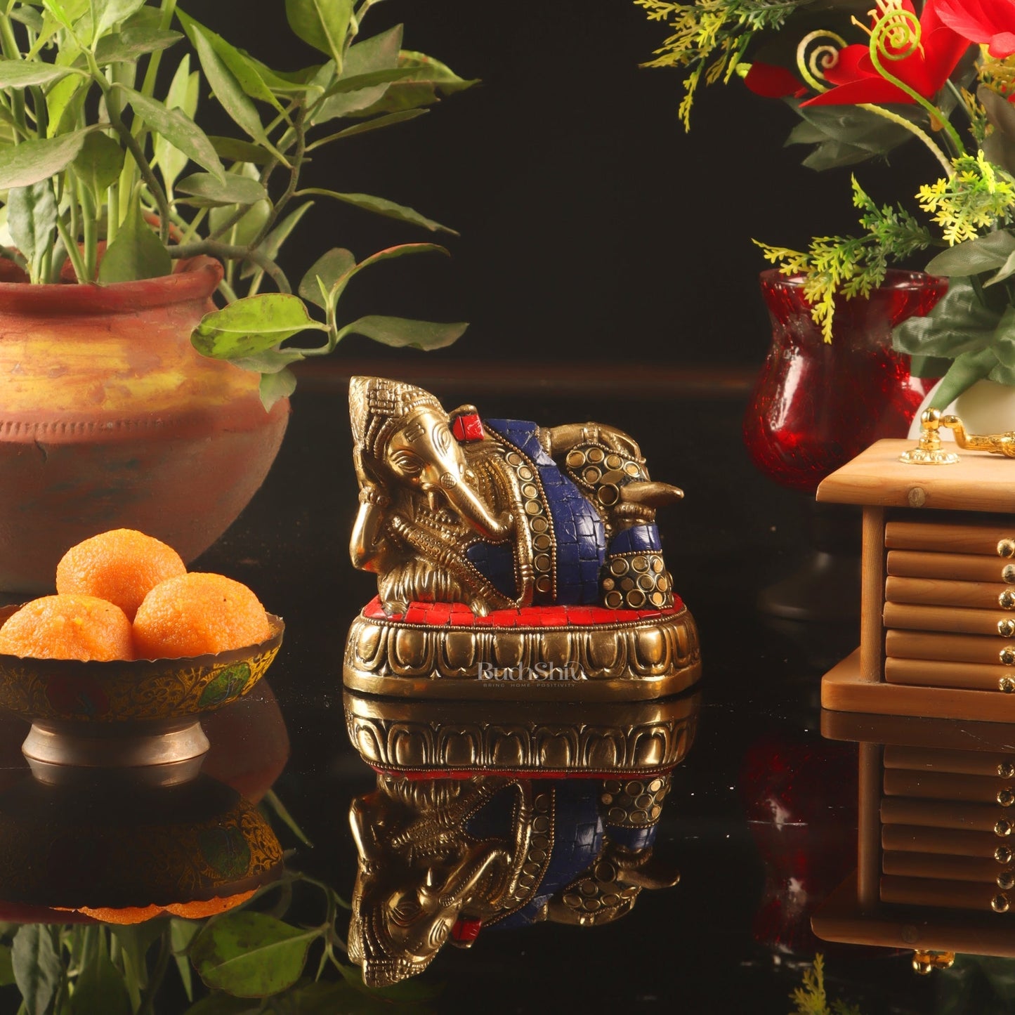 Handcrafted Brass Resting Ganesha Statue - Perfect Gift and Collectible