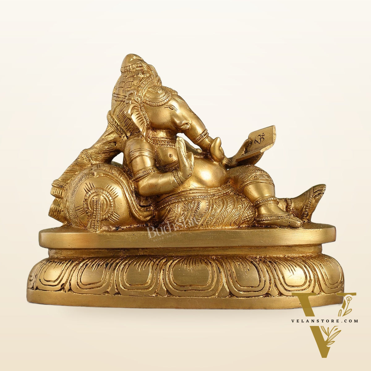 Handcrafted Brass Resting Ganesha Table Accent - 6 Inch