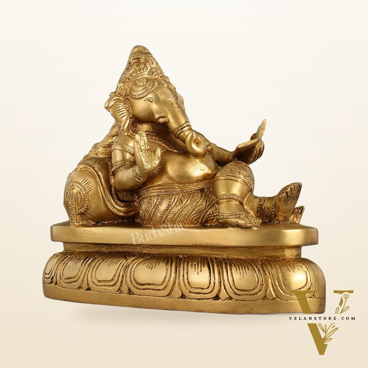 Handcrafted Brass Resting Ganesha Table Accent - 6 Inch