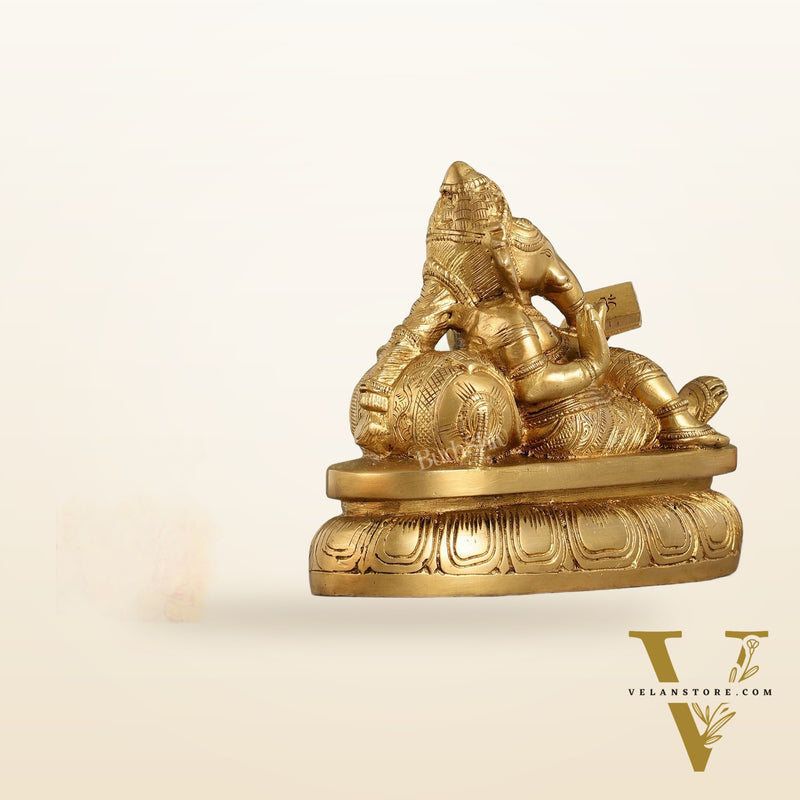 Handcrafted Brass Resting Ganesha Table Accent - 6 Inch