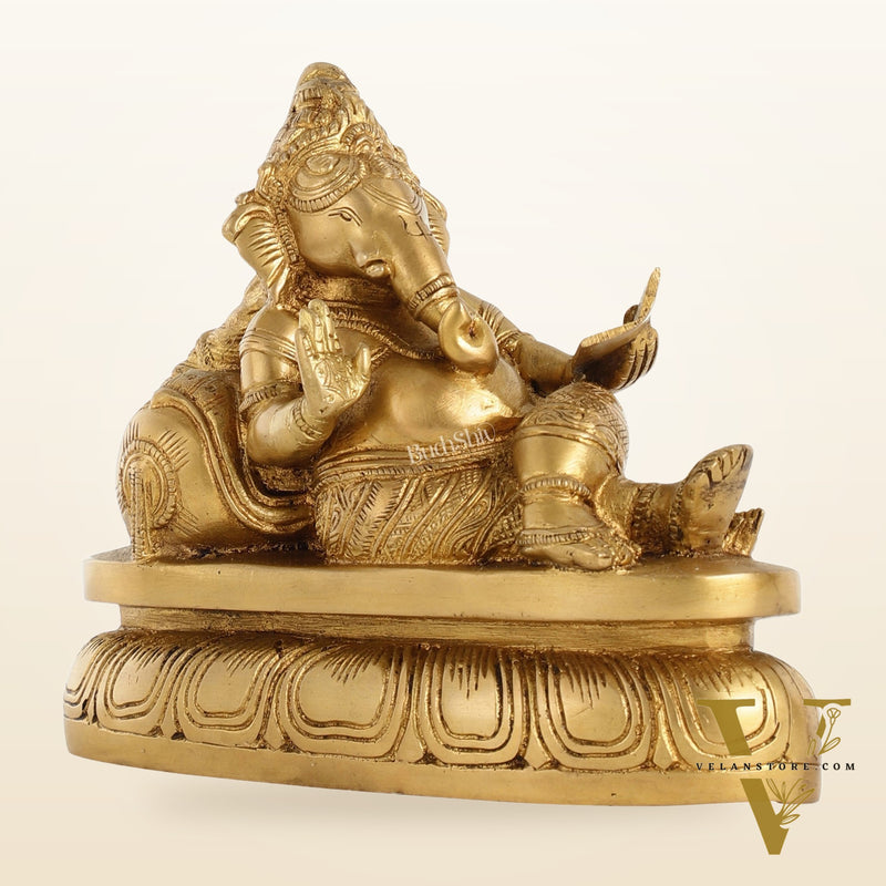 Handcrafted Brass Resting Ganesha Table Accent - 6 Inch