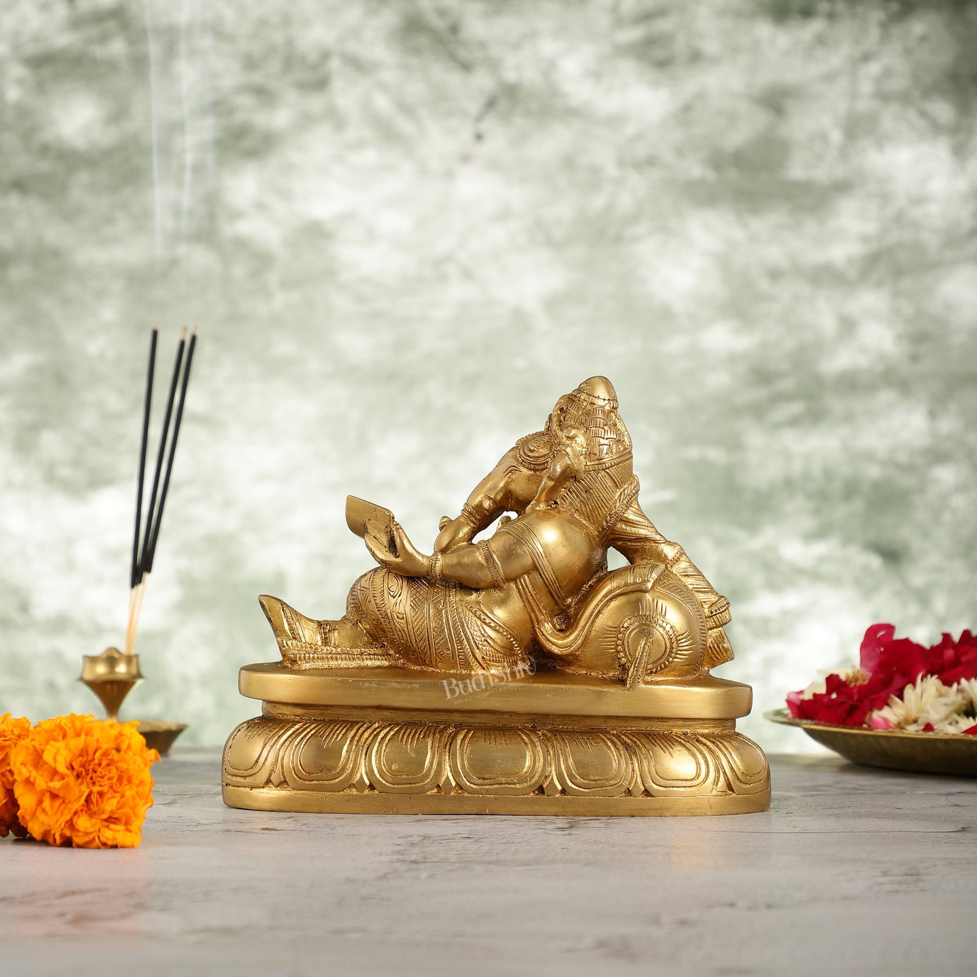 Handcrafted Brass Resting Ganesha Table Accent - 6 Inch