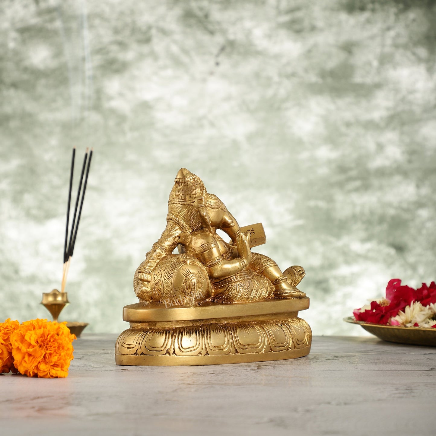 Handcrafted Brass Resting Ganesha Table Accent - 6 Inch