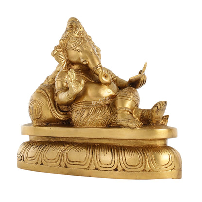 Handcrafted Brass Resting Ganesha Table Accent - 6 Inch