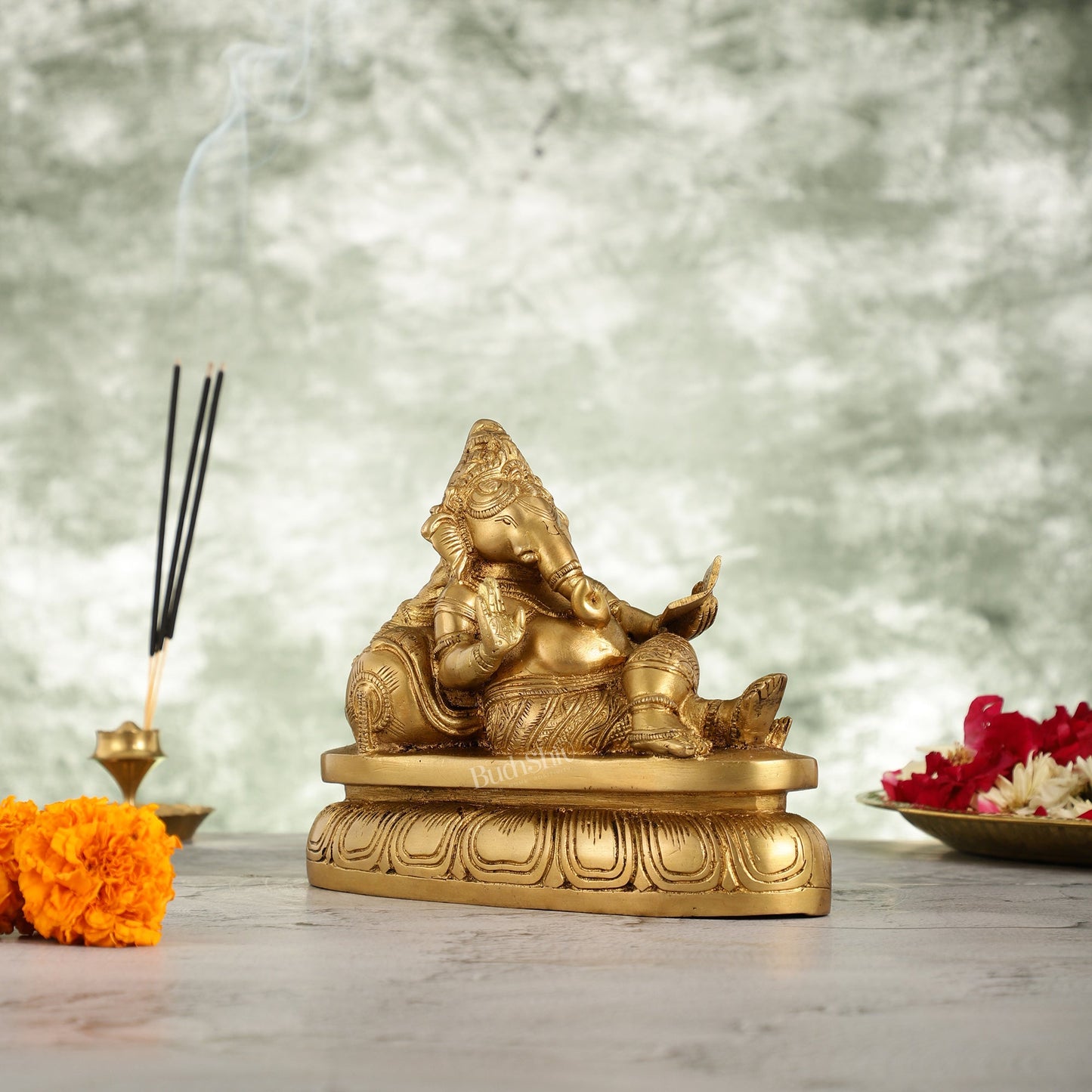 Handcrafted Brass Resting Ganesha Table Accent - 6 Inch