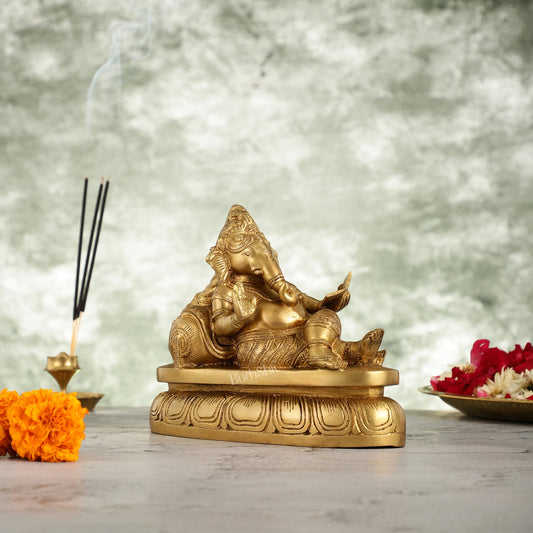 Handcrafted Brass Resting Ganesha Table Accent - 6 Inch