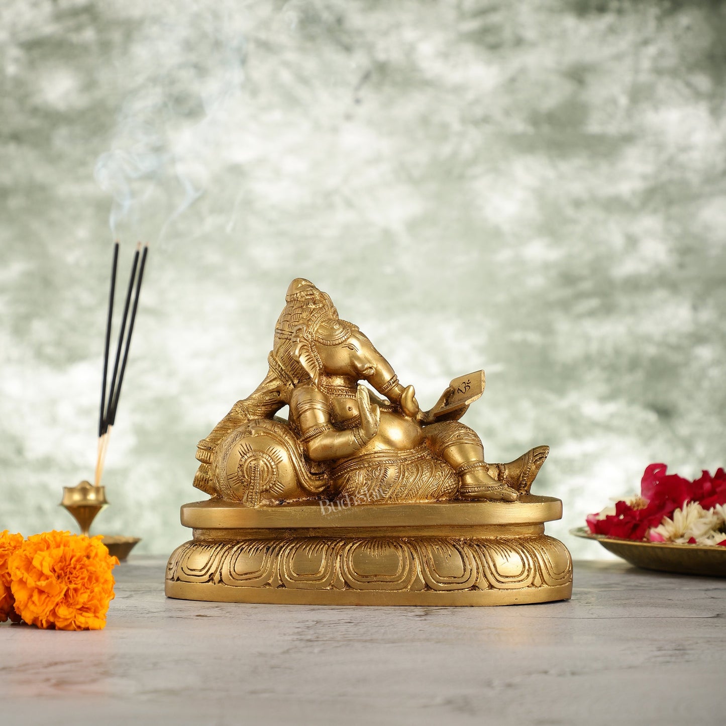 Handcrafted Brass Resting Ganesha Table Accent - 6 Inch