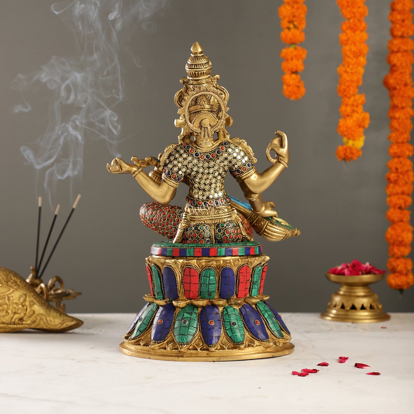 Handcrafted Brass Saraswati Statue | 14.5" Height |