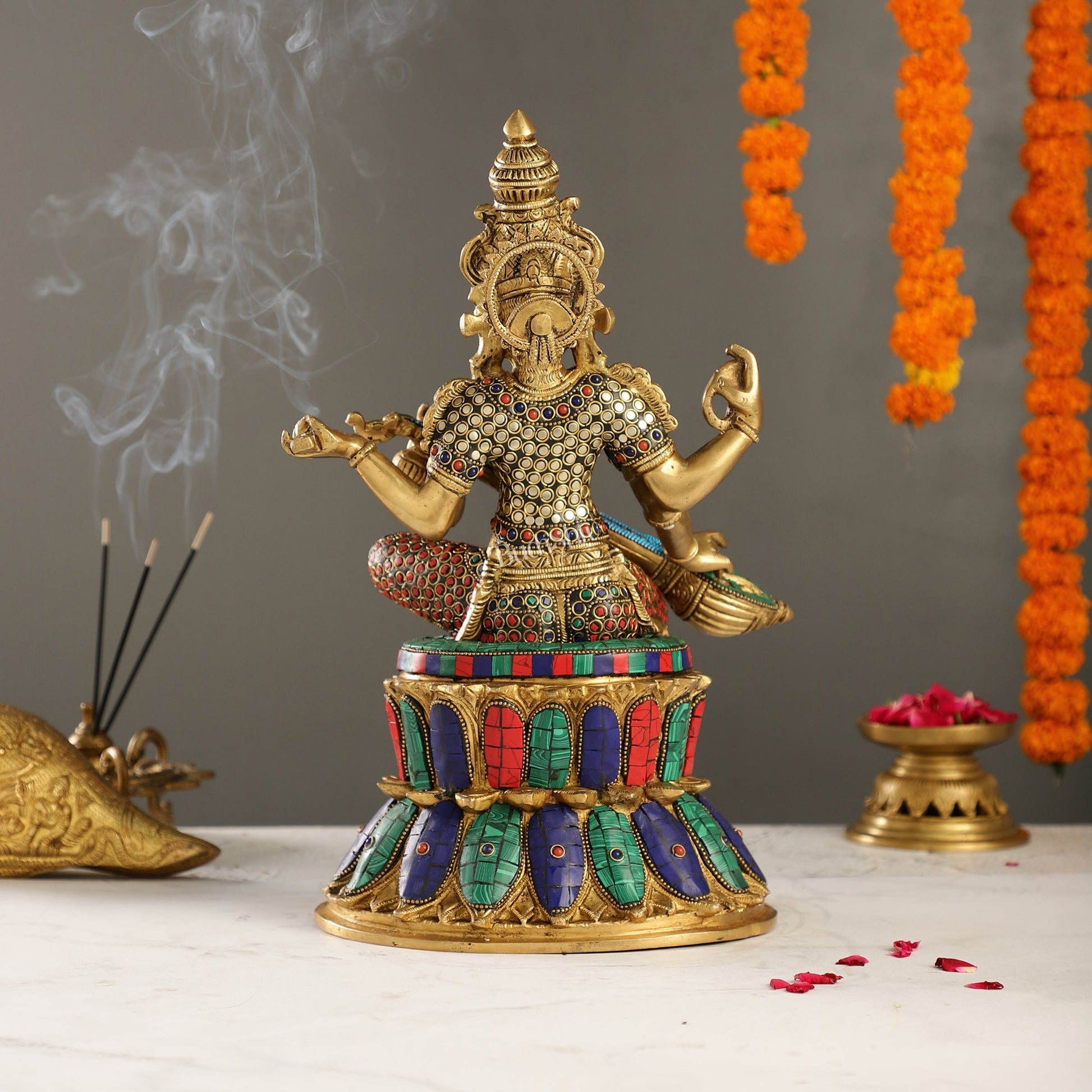 Handcrafted Brass Saraswati Statue | 14.5" Height |