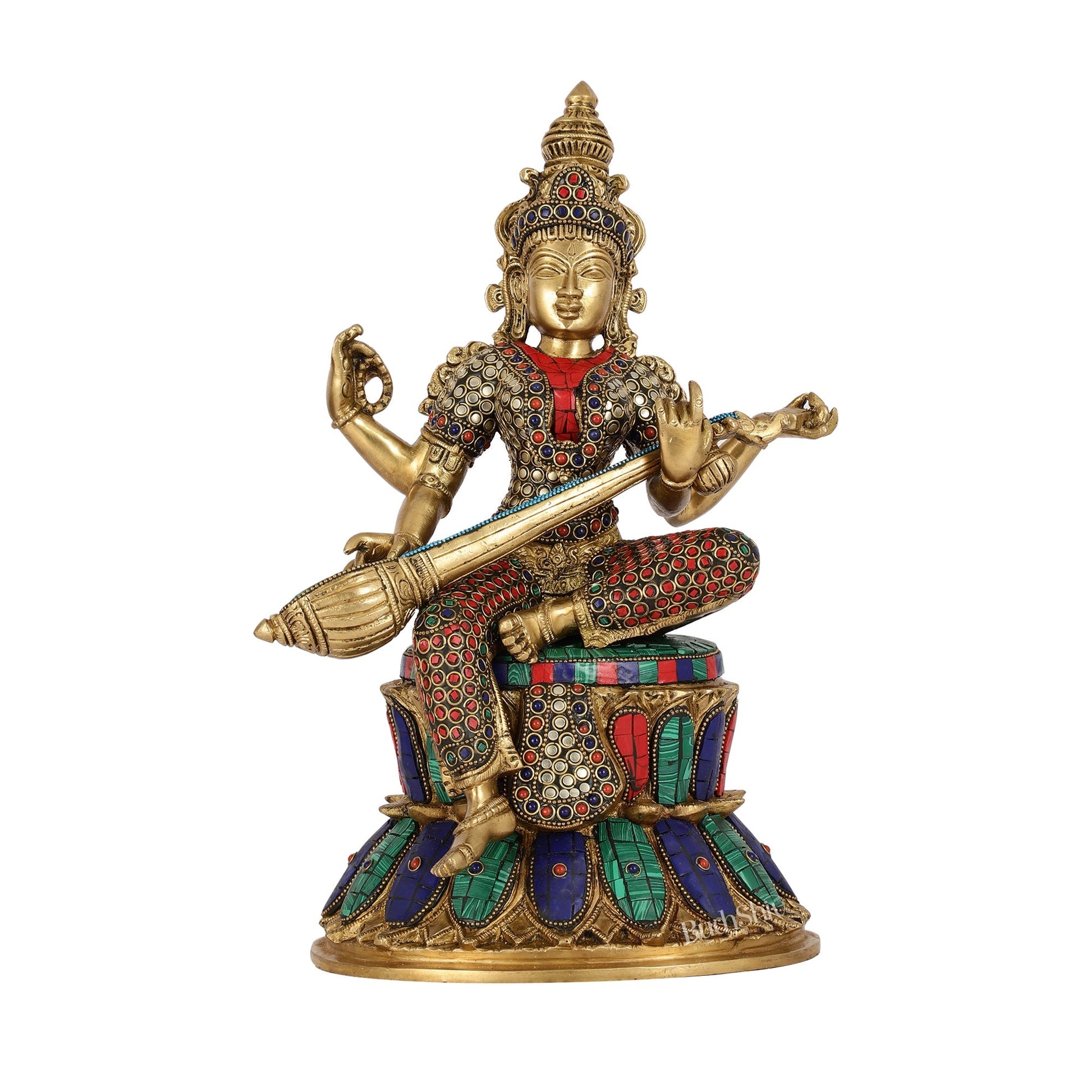 Handcrafted Brass Saraswati Statue | 14.5" Height |