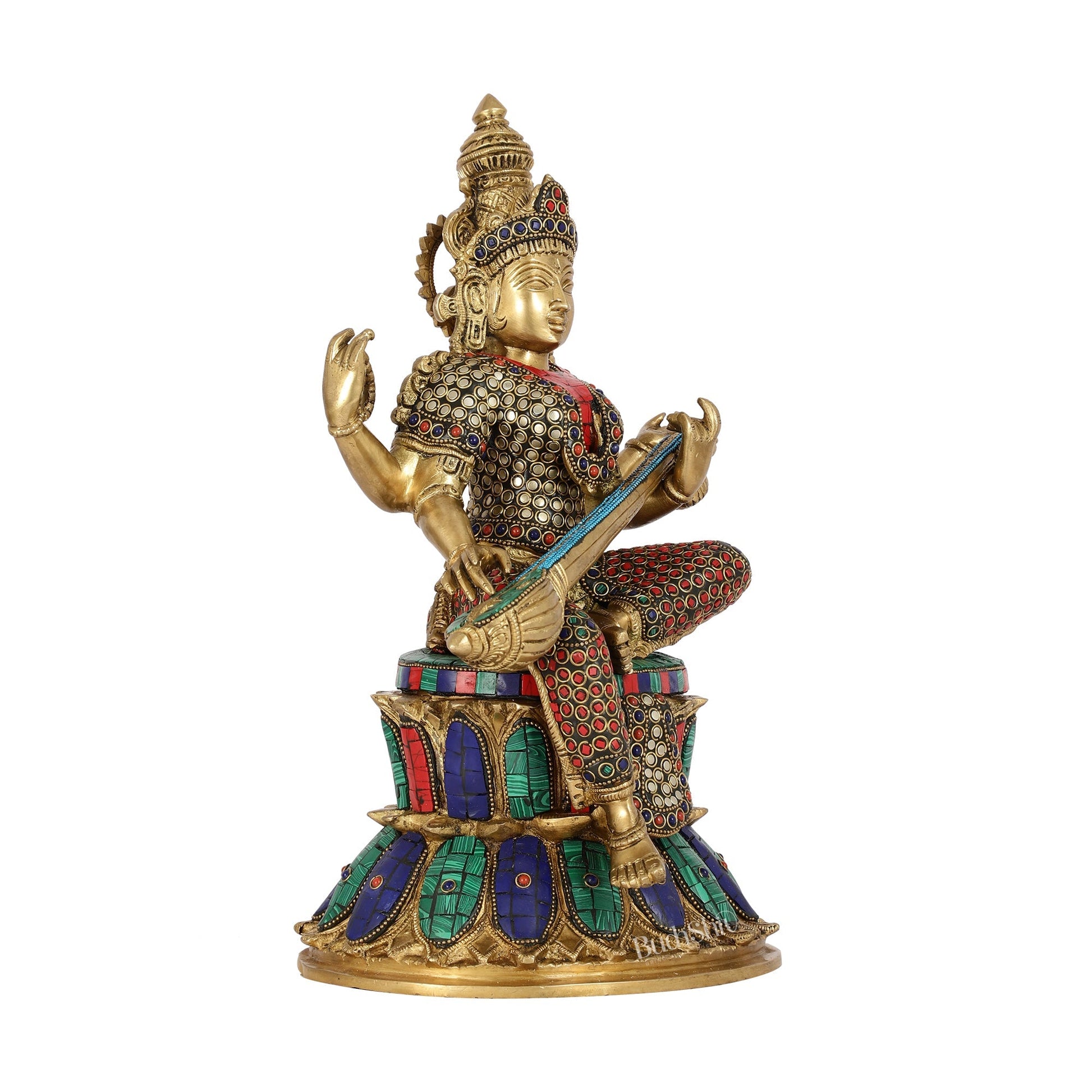 Handcrafted Brass Saraswati Statue | 14.5" Height |