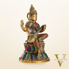 Handcrafted Brass Saraswati Statue | 14.5" Height |