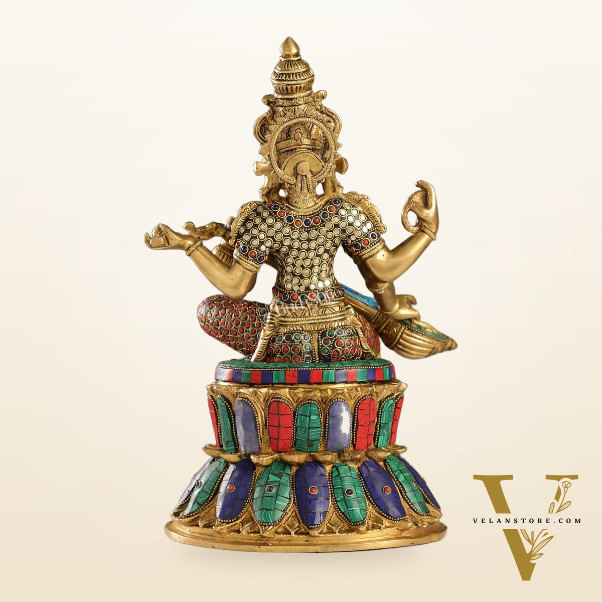 Handcrafted Brass Saraswati Statue | 14.5" Height |
