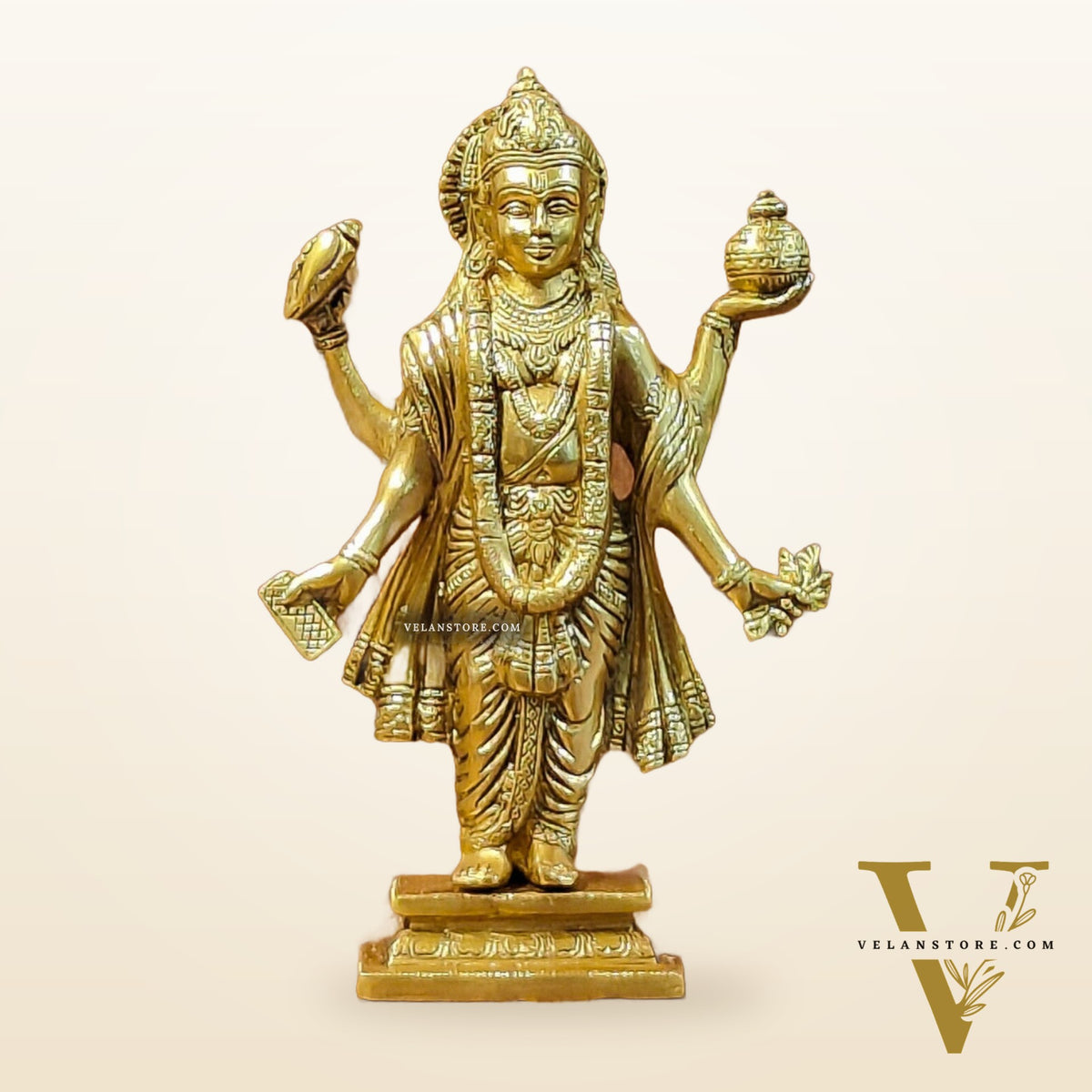 Handcrafted Brass Statue of Lord Dhanvantari, the God of Ayurveda | Fine Craftsmanship 10"
