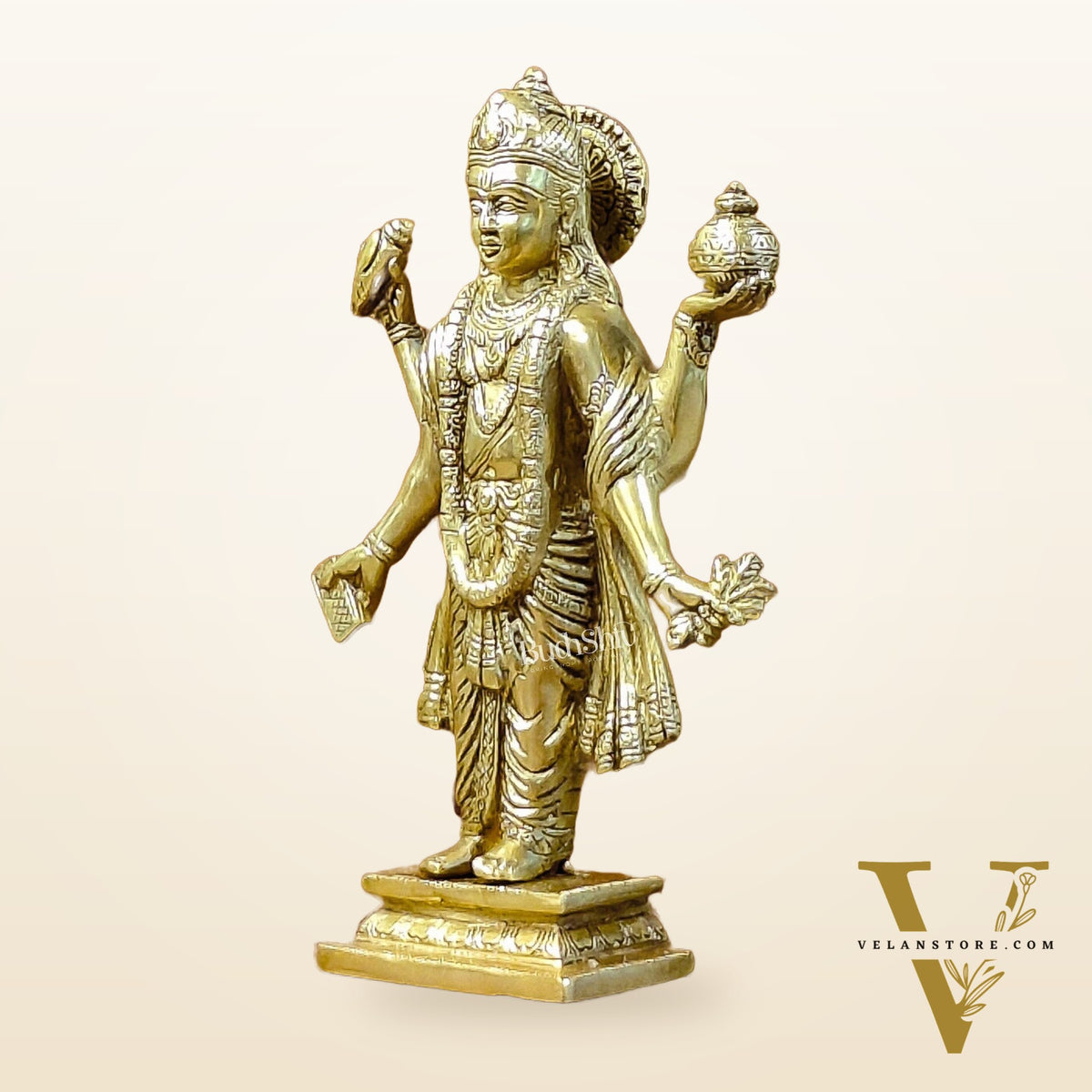 Handcrafted Brass Statue of Lord Dhanvantari, the God of Ayurveda | Fine Craftsmanship 10"