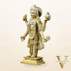 Handcrafted Brass Statue of Lord Dhanvantari, the God of Ayurveda | Fine Craftsmanship 10"