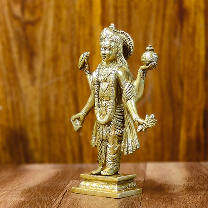 Handcrafted Brass Statue of Lord Dhanvantari, the God of Ayurveda | Fine Craftsmanship 10"