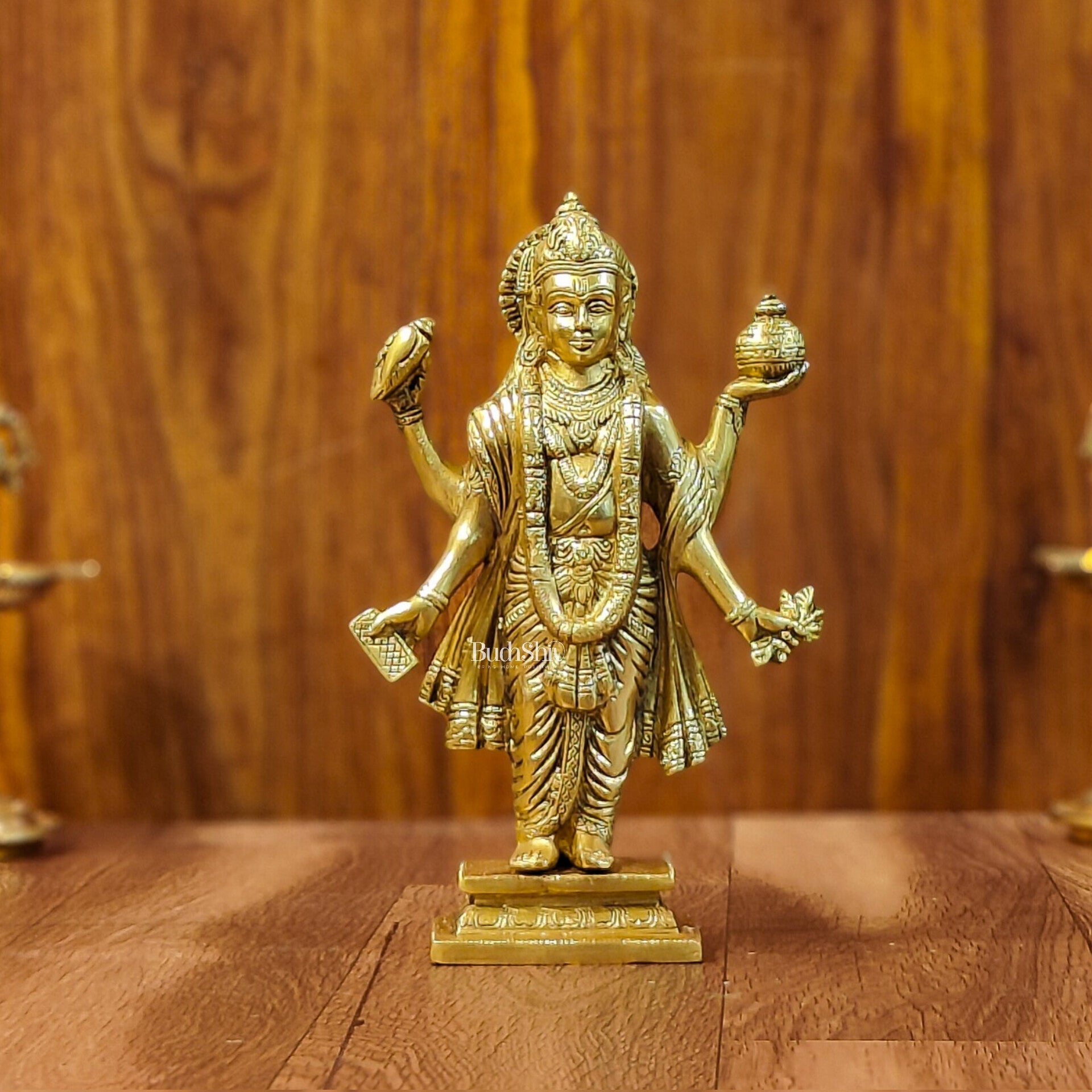 Handcrafted Brass Statue of Lord Dhanvantari, the God of Ayurveda | Fine Craftsmanship 10"