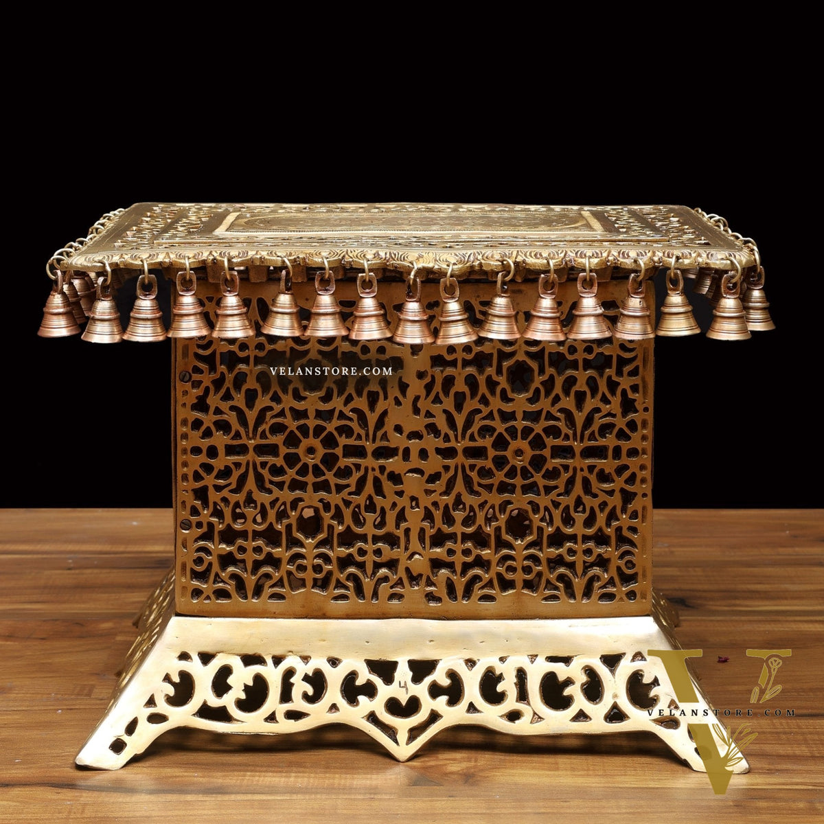 Handcrafted Brass Strong Stool/Chowki with Bells 15x21"