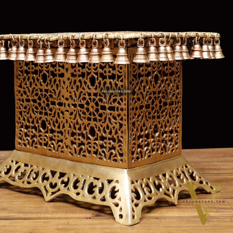 Handcrafted Brass Strong Stool/Chowki with Bells 15x21"