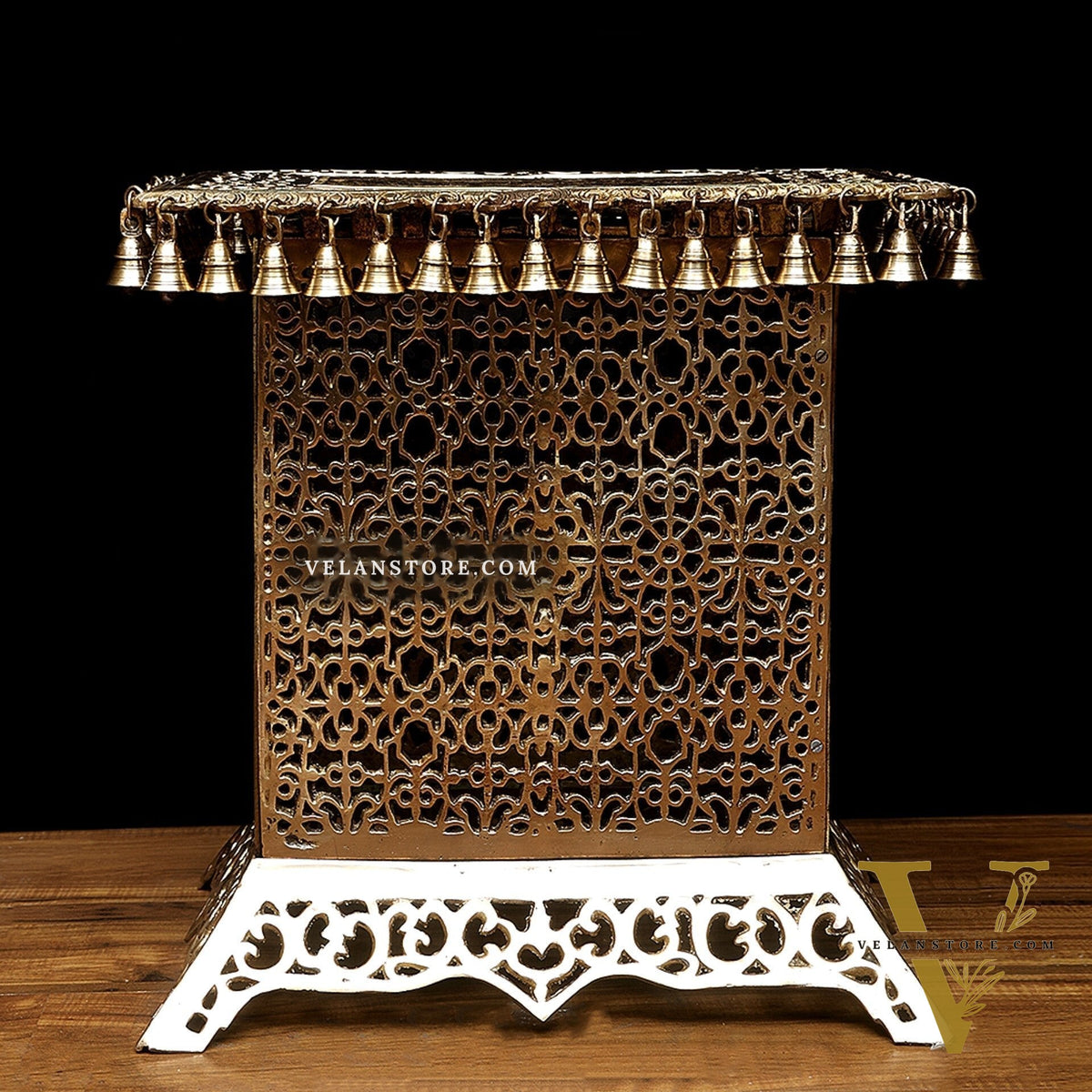 Handcrafted Brass Strong Stool/Chowki with Bells 21x21"