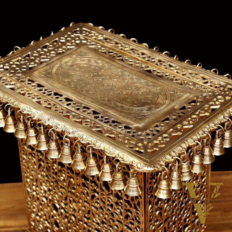 Handcrafted Brass Strong Stool/Chowki with Bells 21x21"