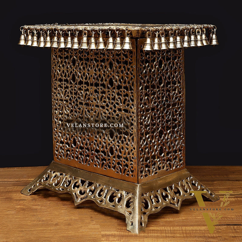 Handcrafted Brass Strong Stool/Chowki with Bells 21x21"
