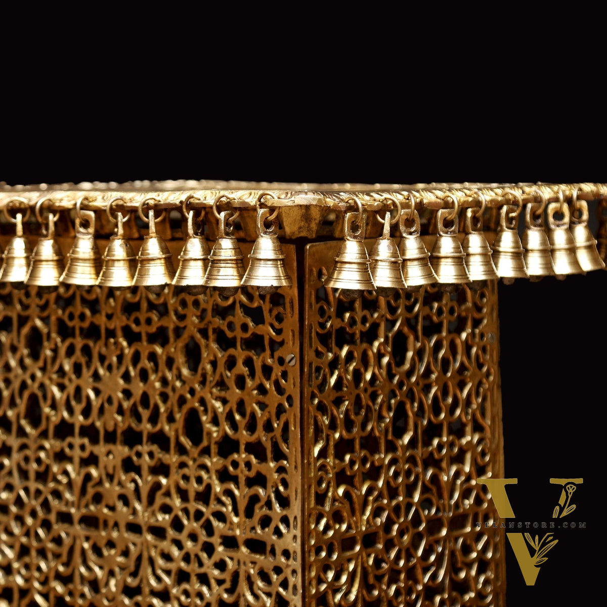 Handcrafted Brass Strong Stool/Chowki with Bells 21x21"