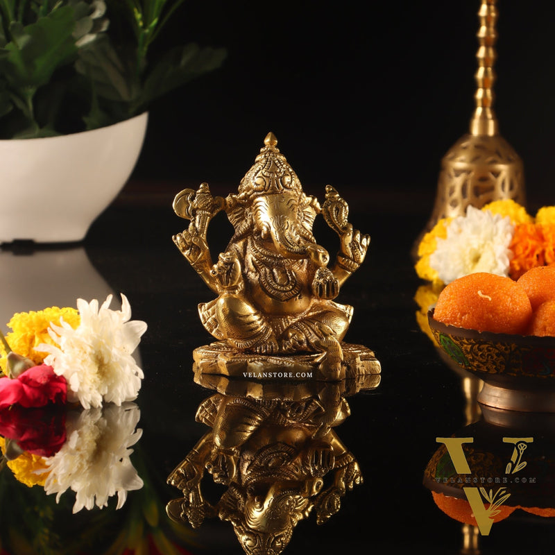 Handcrafted Brass Superfine Ganesha Statue 5"