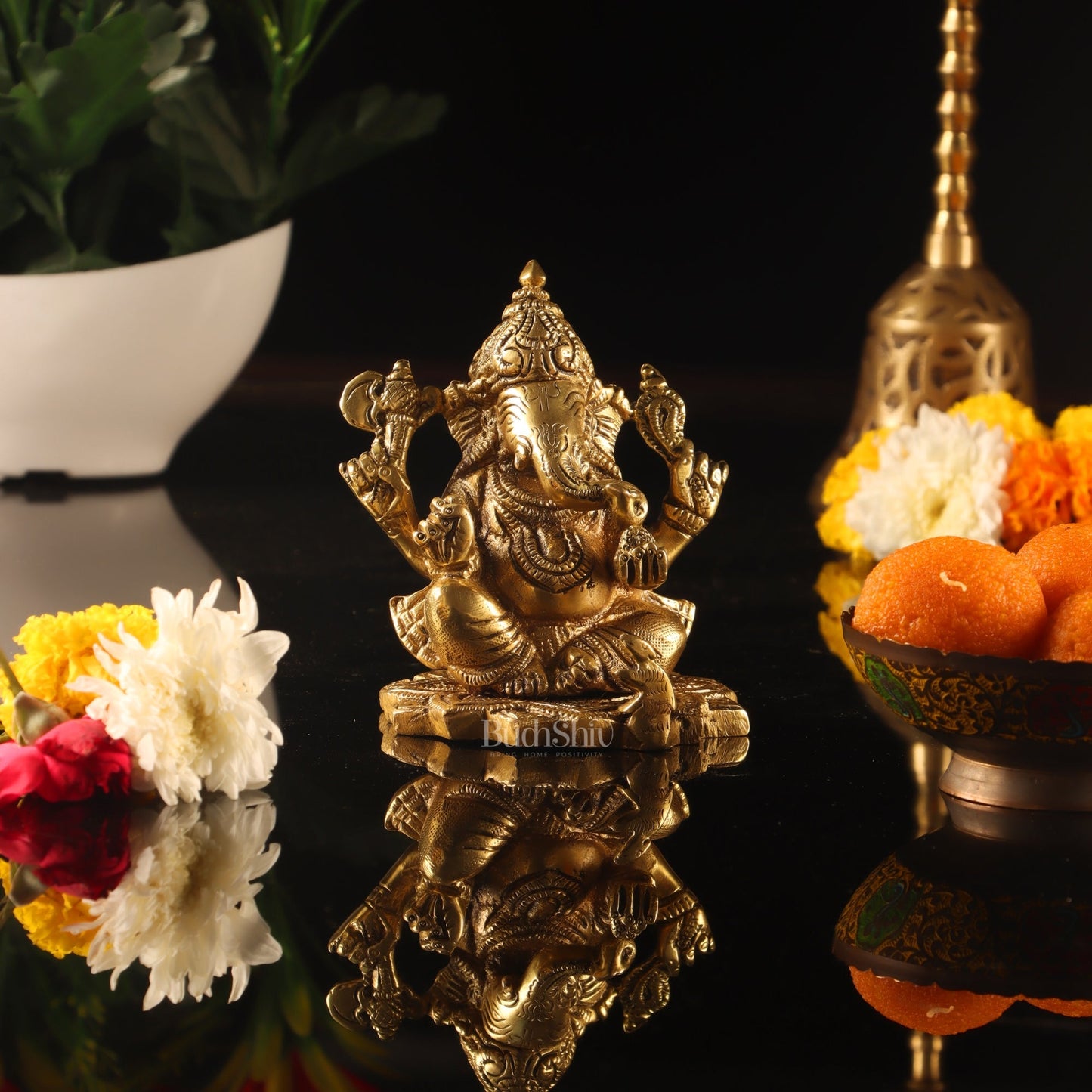 Handcrafted Brass Superfine Ganesha Statue 5"