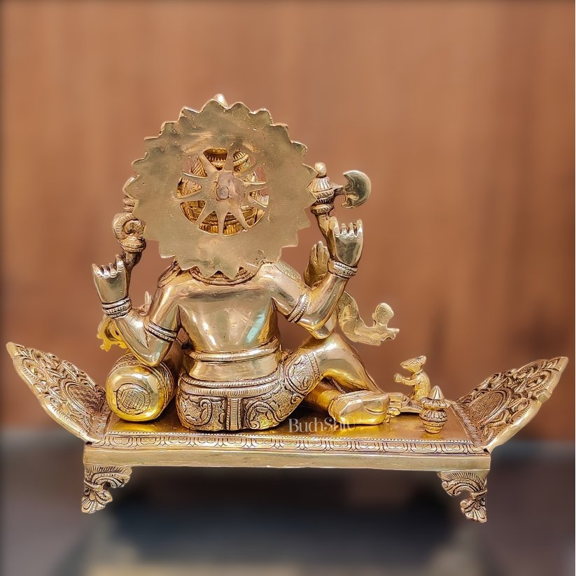 Handcrafted Brass Superfine Ganesha Statue on Diwan - 13" Height