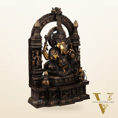 Handcrafted Brass Temple Ganesha Sculpture with Lakshmi and Saraswati | 33" Height