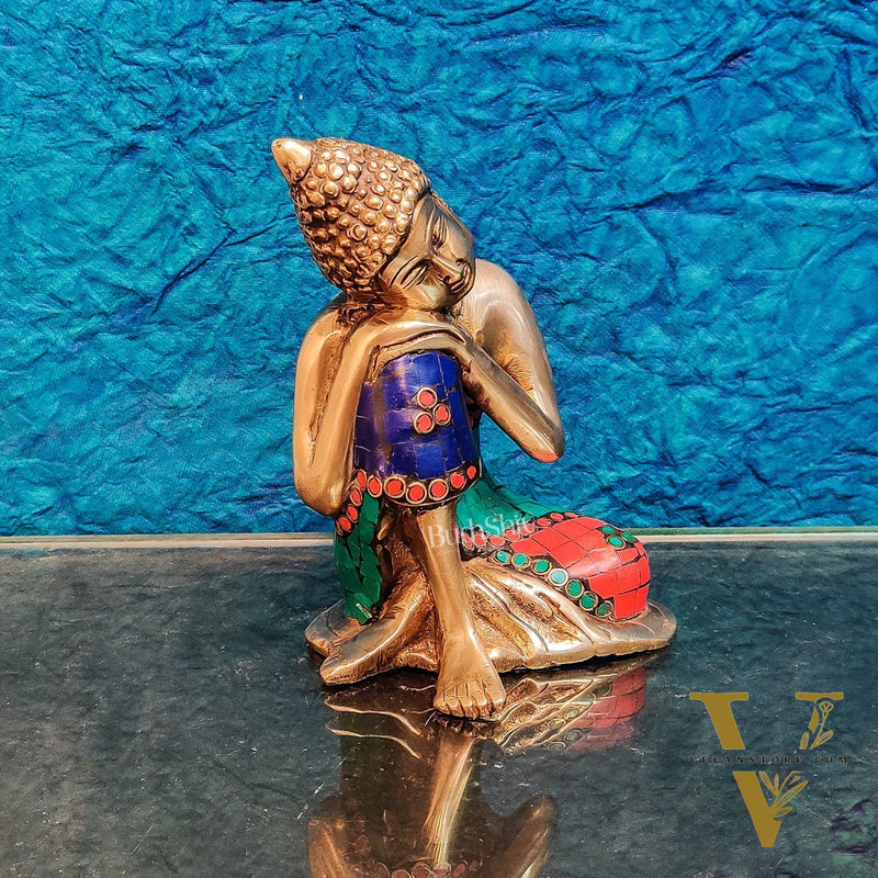 Handcrafted Brass Thinking Buddha Statue | 6" Tall