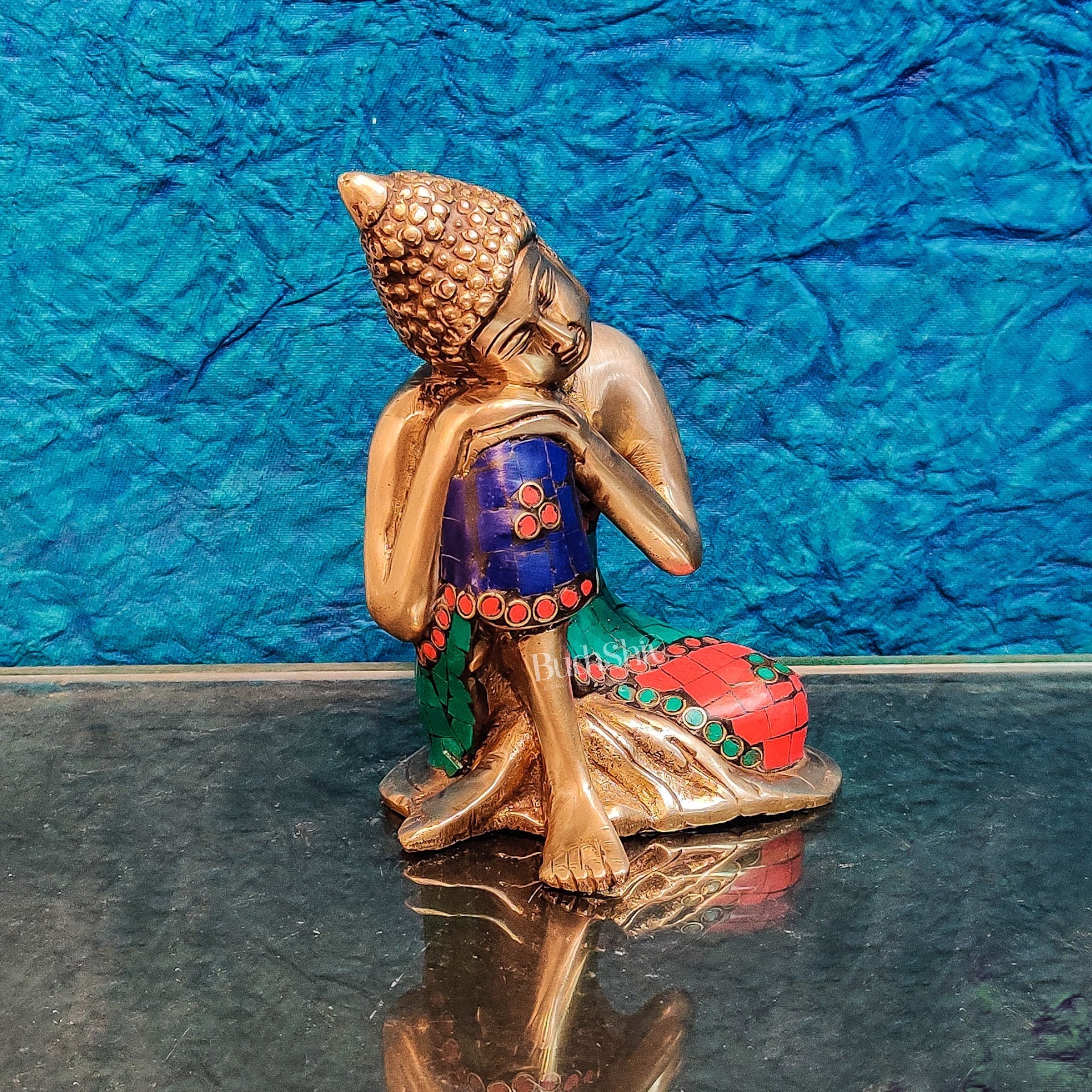 Handcrafted Brass Thinking Buddha Statue | 6" Tall