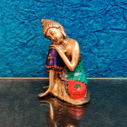 Handcrafted Brass Thinking Buddha Statue | 6" Tall