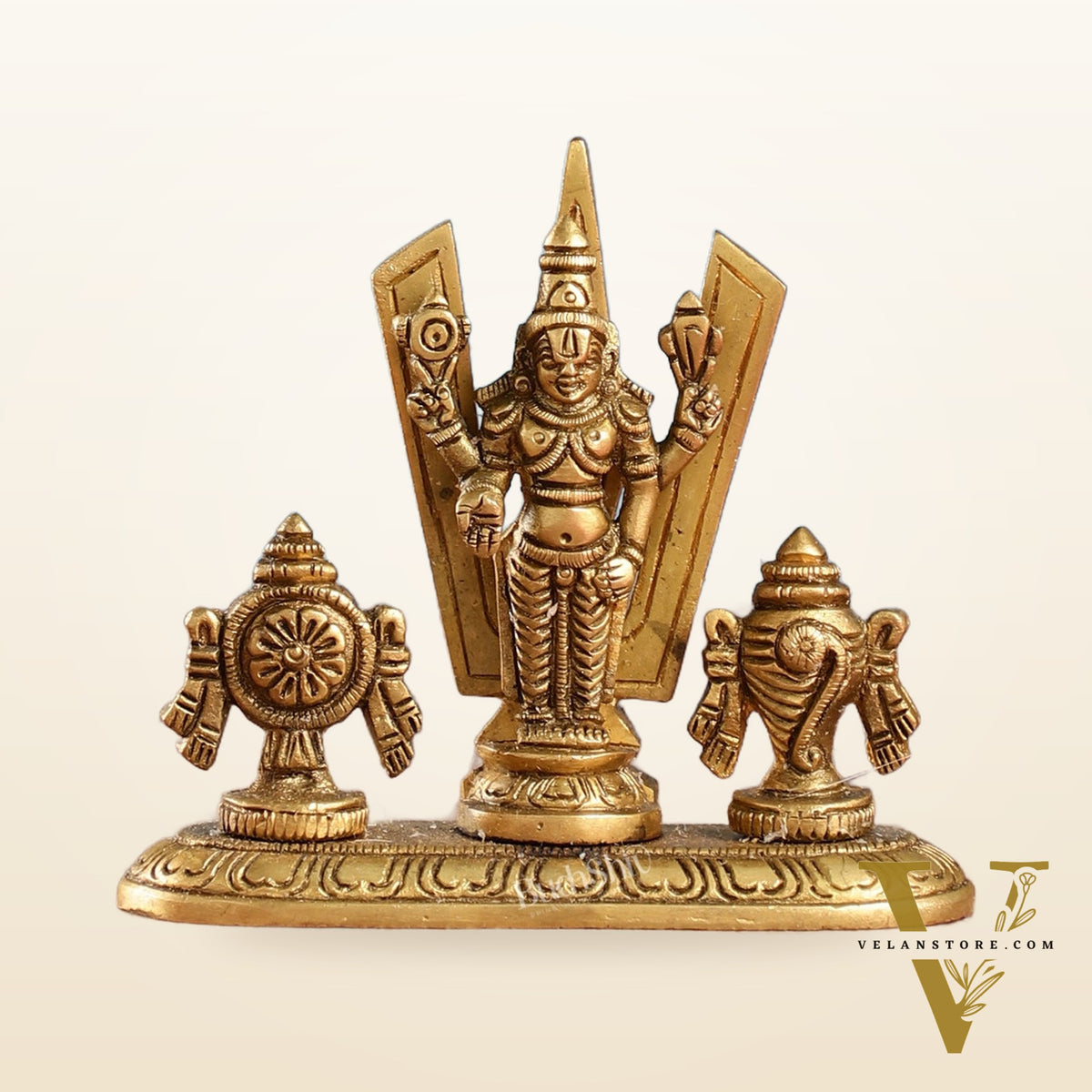 Handcrafted Brass Tirupati Balaji Idol | Shankh, Chakra, Namaha | 4 inch