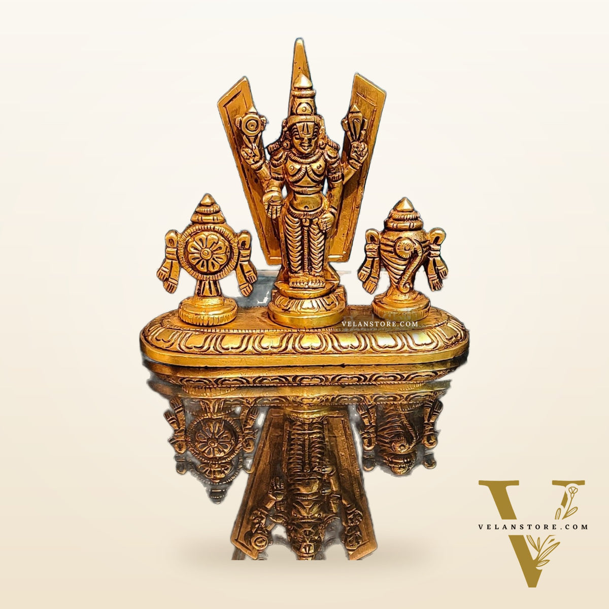 Handcrafted Brass Tirupati Balaji Idol | Shankh, Chakra, Namaha | 4 inch