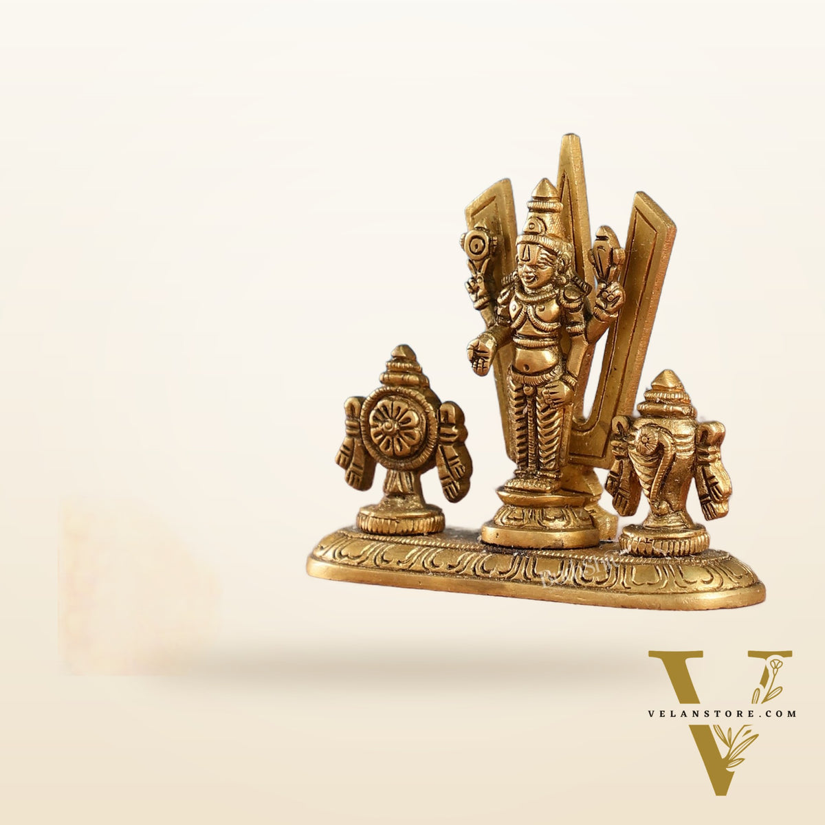 Handcrafted Brass Tirupati Balaji Idol | Shankh, Chakra, Namaha | 4 inch